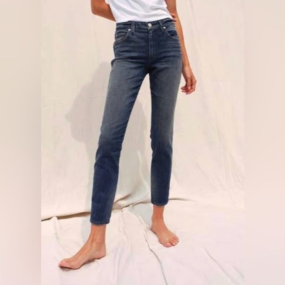 AMO Stix Crop Jeans Forever Blue Size 24 Slim Mid Rise Raw Hem Made USA